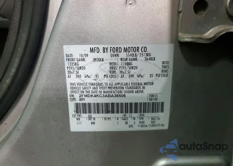 2010 Ford Edge Limited z USA, uszkodzony, nr VIN 2FMDK4KC3ABA38506